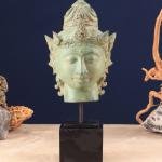 Vintage Indonesian Bronze Vishnu Head Sculpture 12" | Serene Divine Expression | Preserver Protector Hindu Art | Intricate Details | Aged Finish | Cultural Heritage Decor